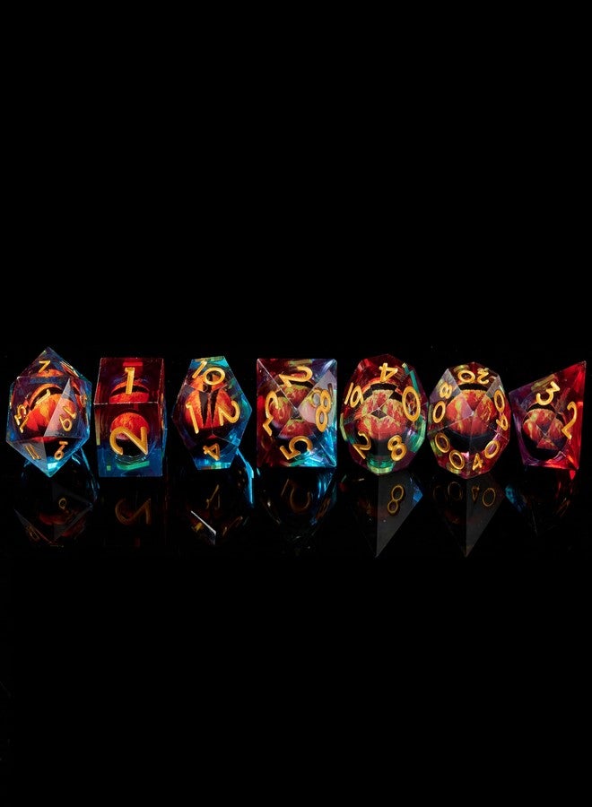 FugaCity DND Dice Set,Liquid Core Handmade Sharp Edge 7 Piece Resin Dice-Dungeons and Dragons Polyhedral Dice Set, D&D Dice Set with Gift Dice Case for RPG MTG Table Games （ - Image 2
